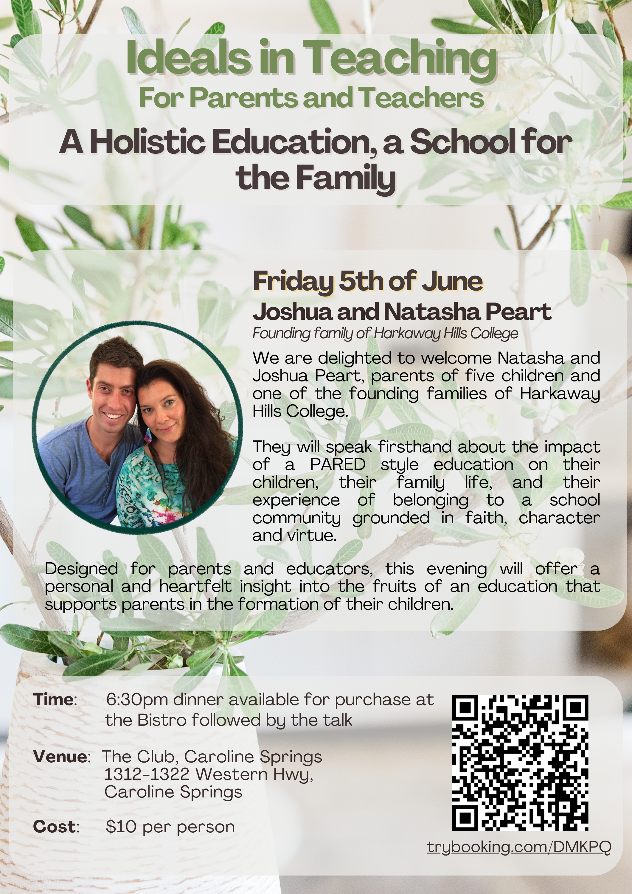 Ideals in Teaching flyer featuring Joshua and Natasha Peart